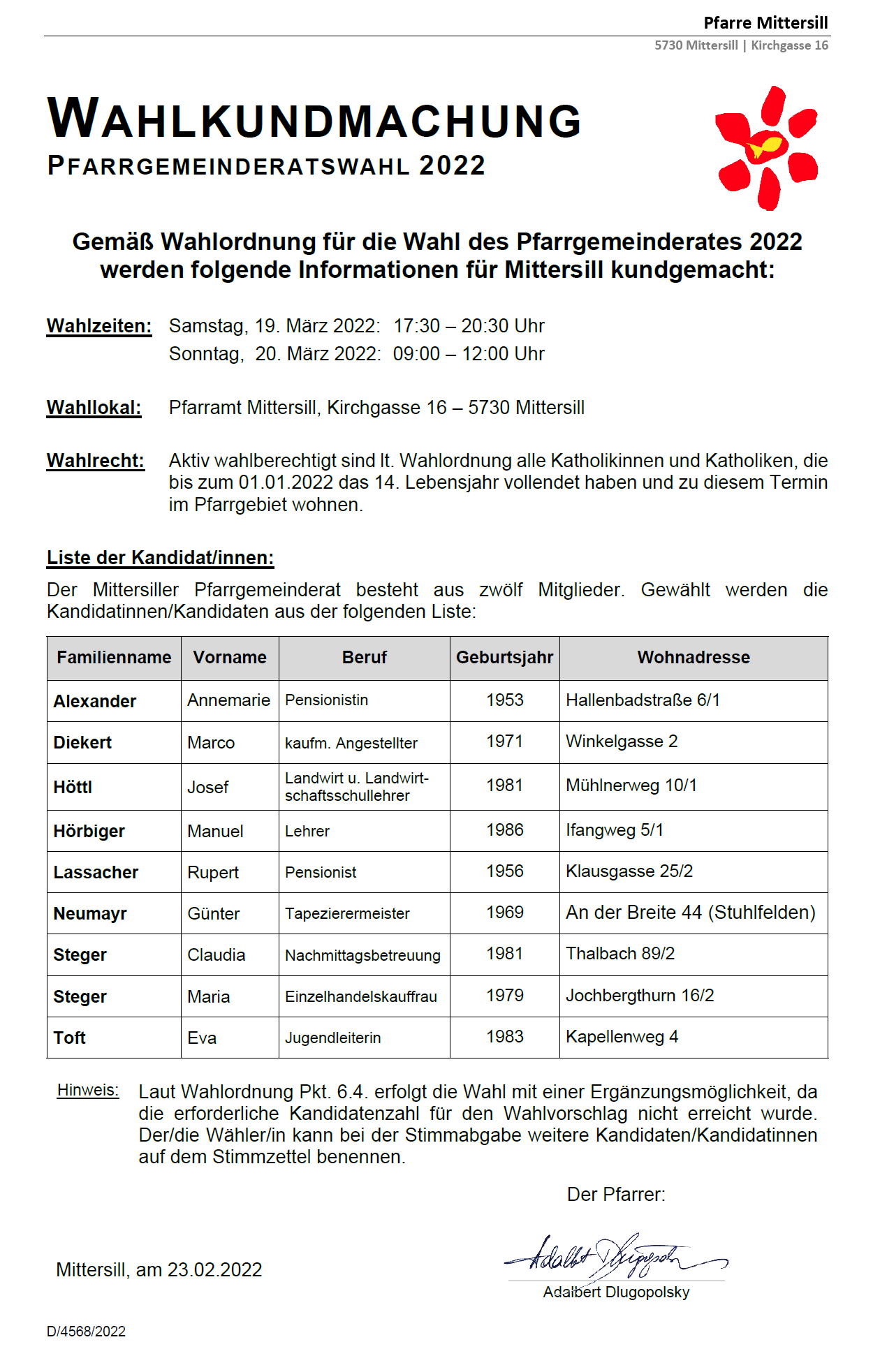 kundmachung wahlverfügungen und kandidaten